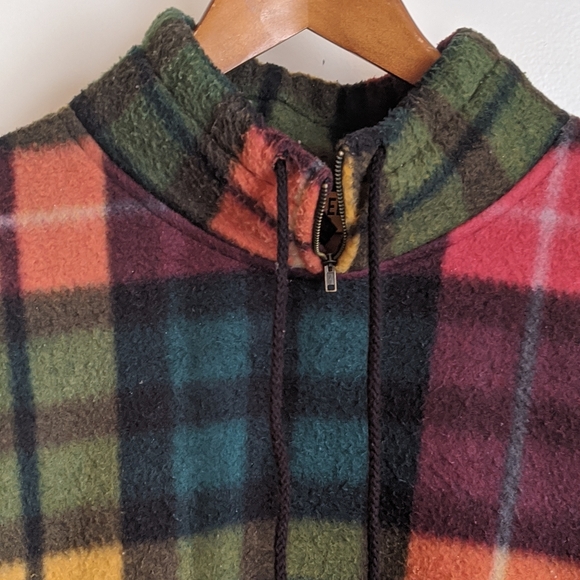 Vintage 90s Limited Multicolor Plaid Longsleeve Half-Zip Fleece Pullover - Picture 5 of 16